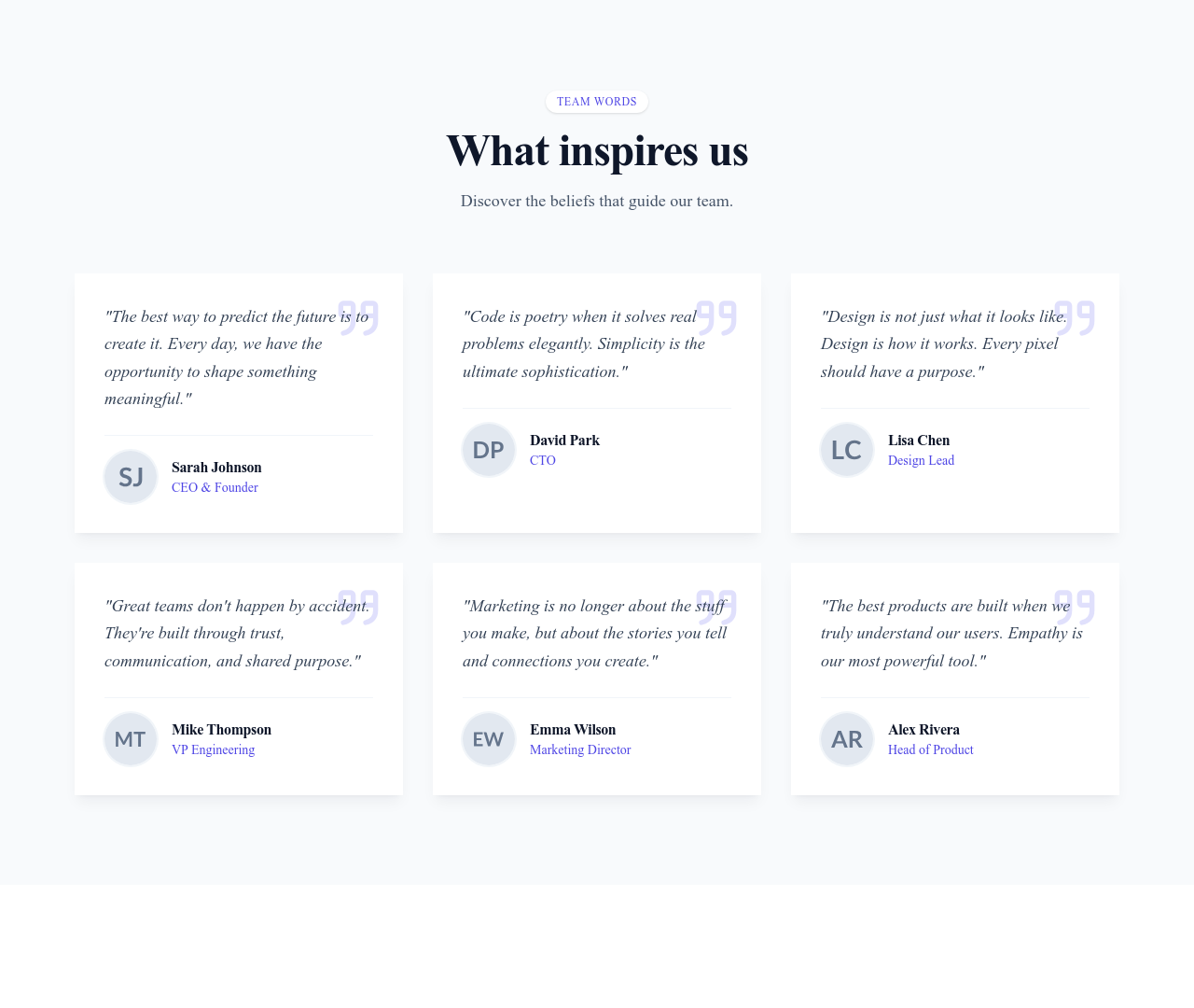 Screenshot of Team Card Quote template