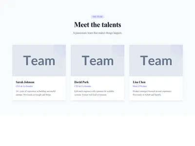 Screenshot of Team Cards template