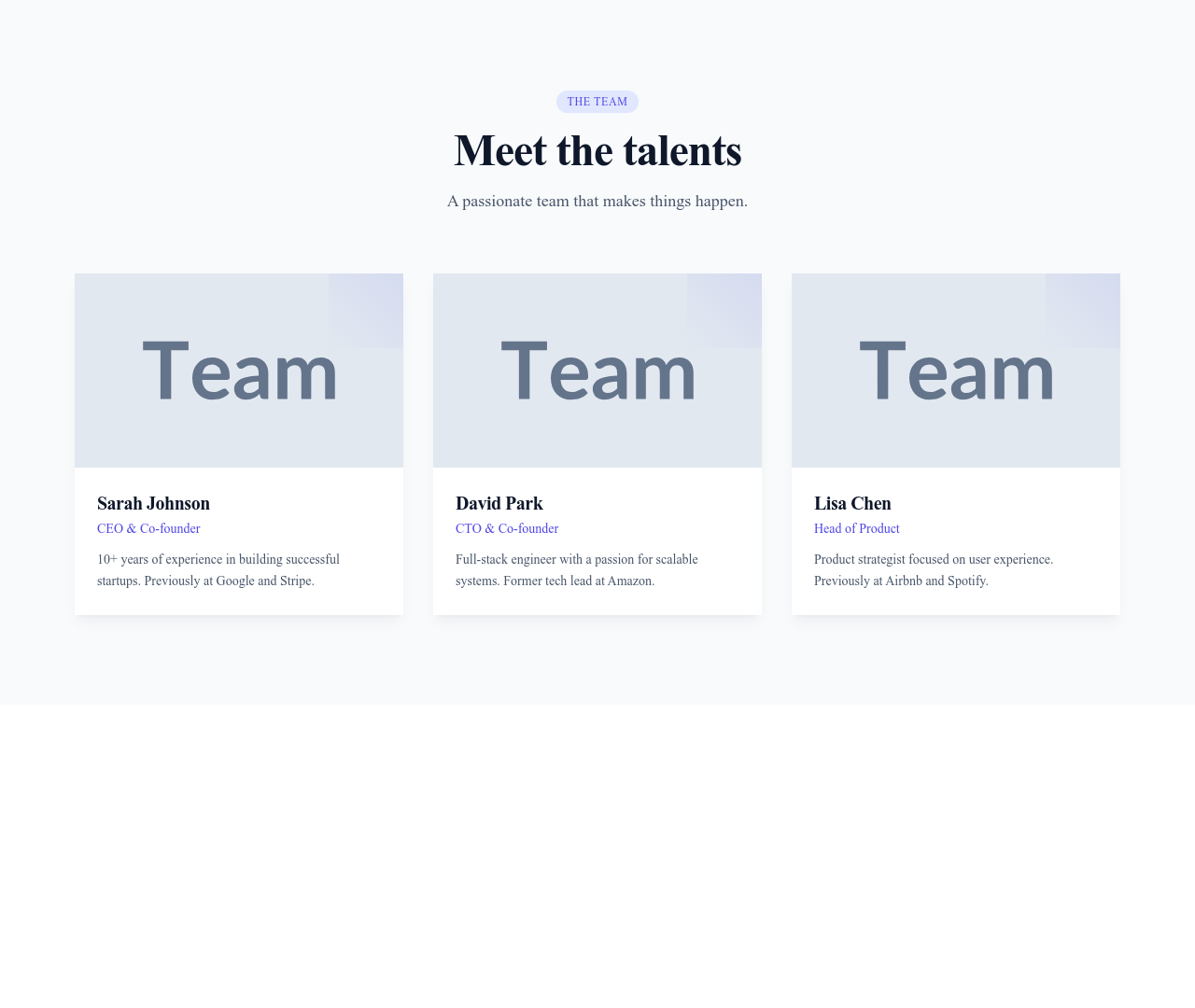 Screenshot of Team Cards template