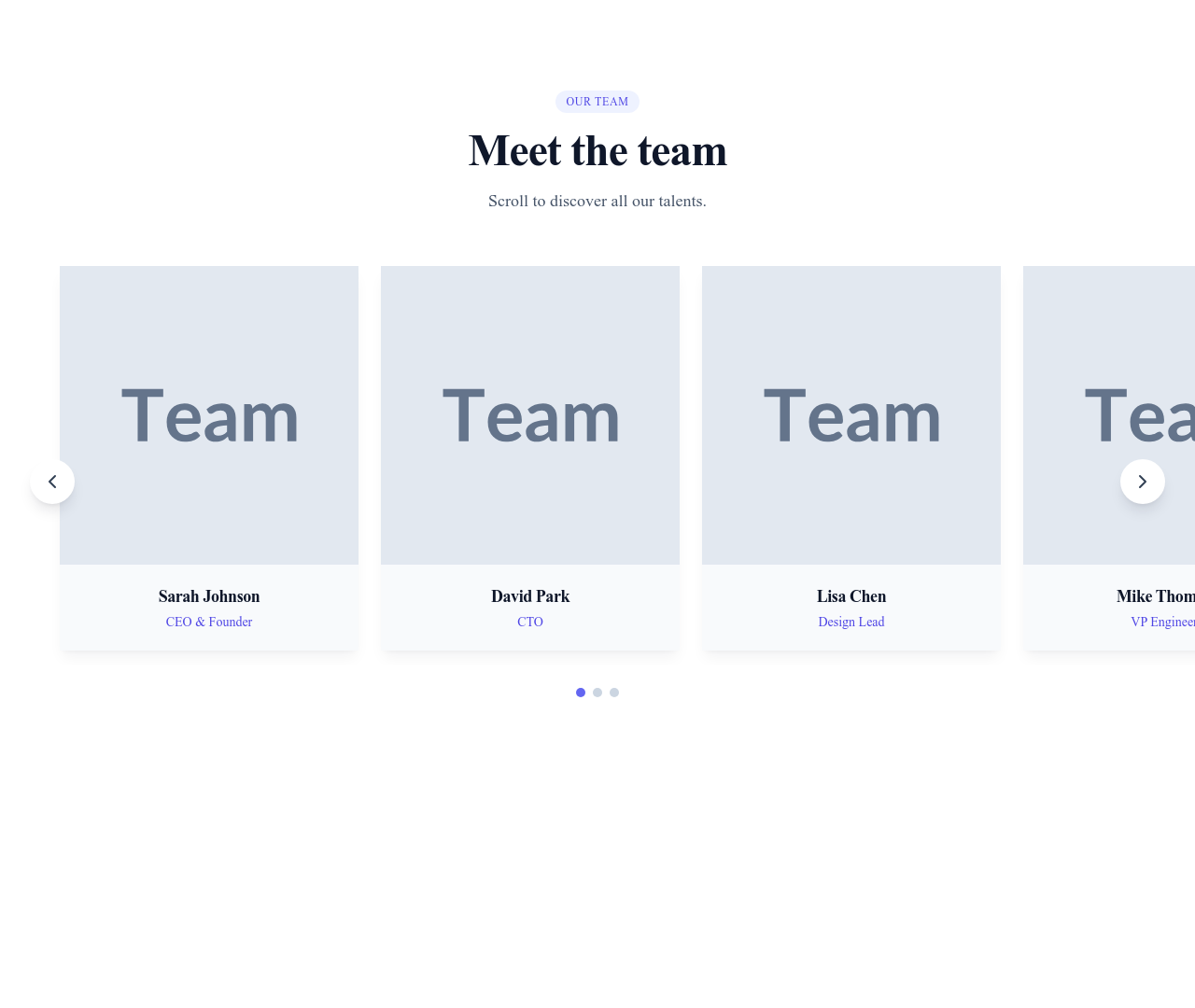 Screenshot of Team Carousel template
