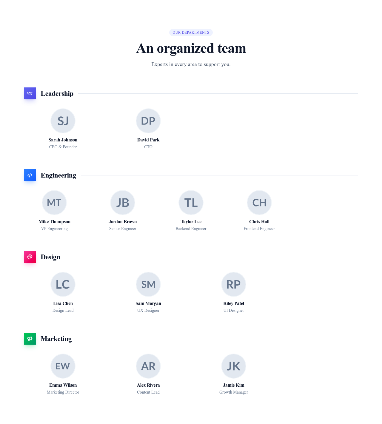 Screenshot of Team Grid Department template