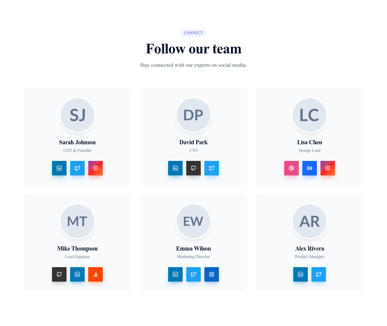 Screenshot of Team Grid Social Prominent template