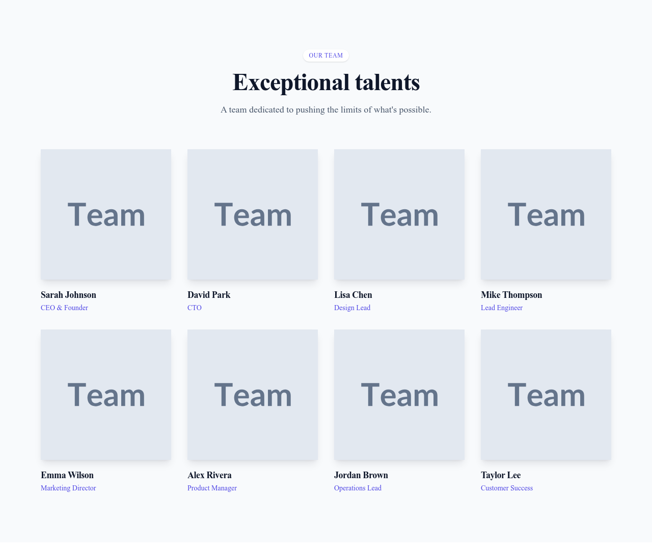 Screenshot of Team Grid Square Photos template