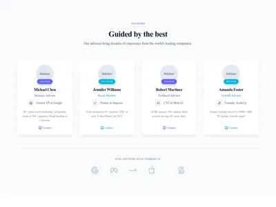 Screenshot of Team Section Advisors template