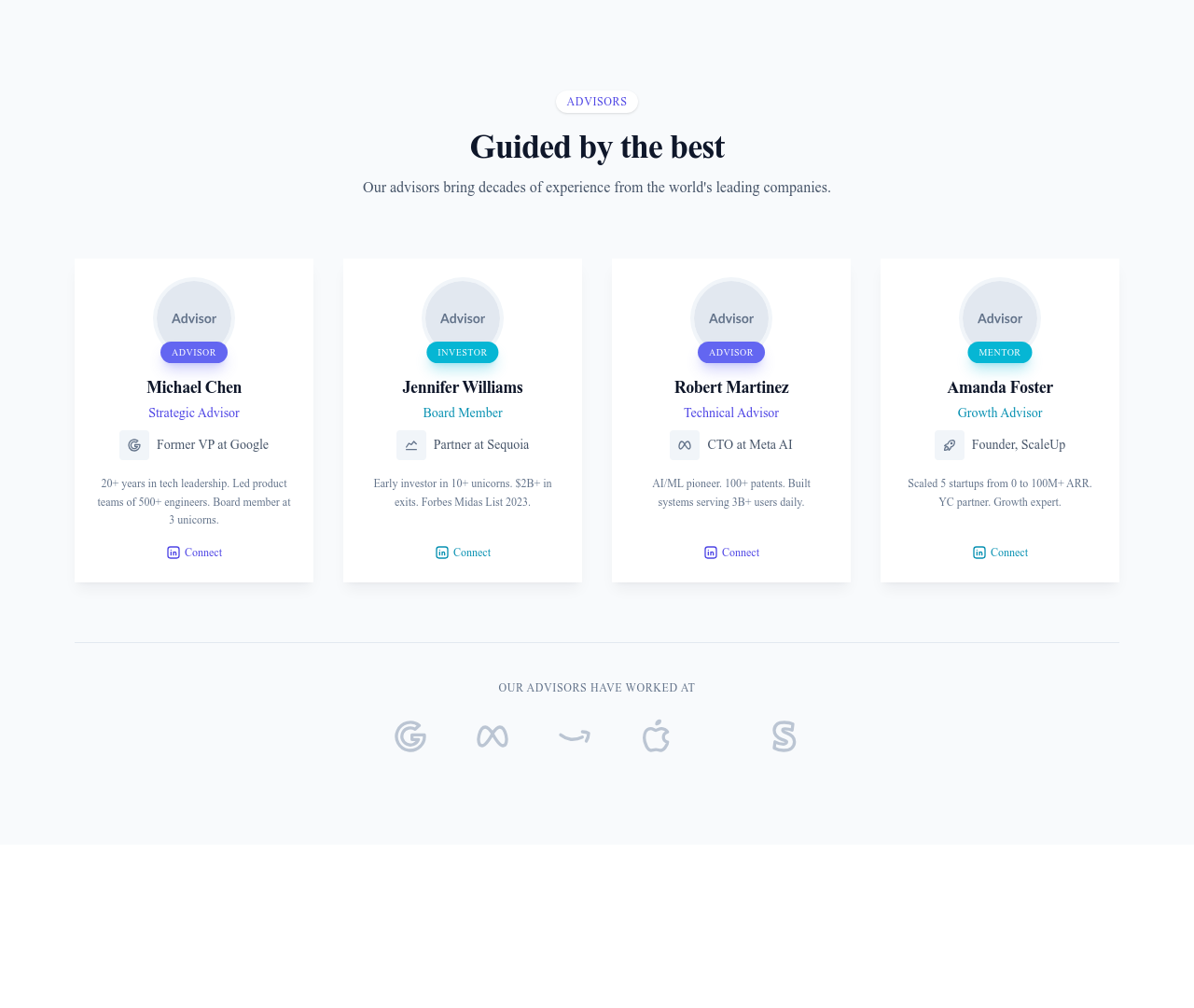 Screenshot of Team Section Advisors template