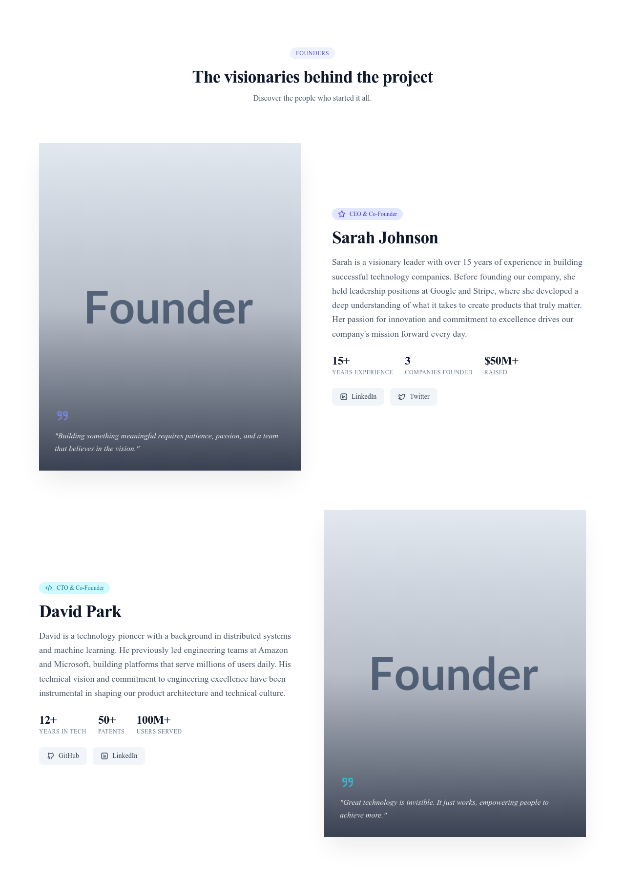 Screenshot of Team Section Founders template