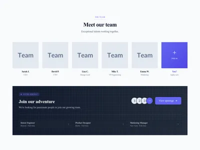 Screenshot of Team Section with CTA template
