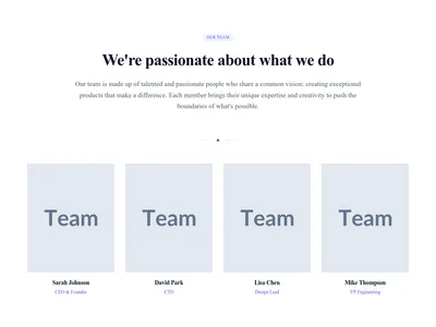 Screenshot of Team Section with Intro template