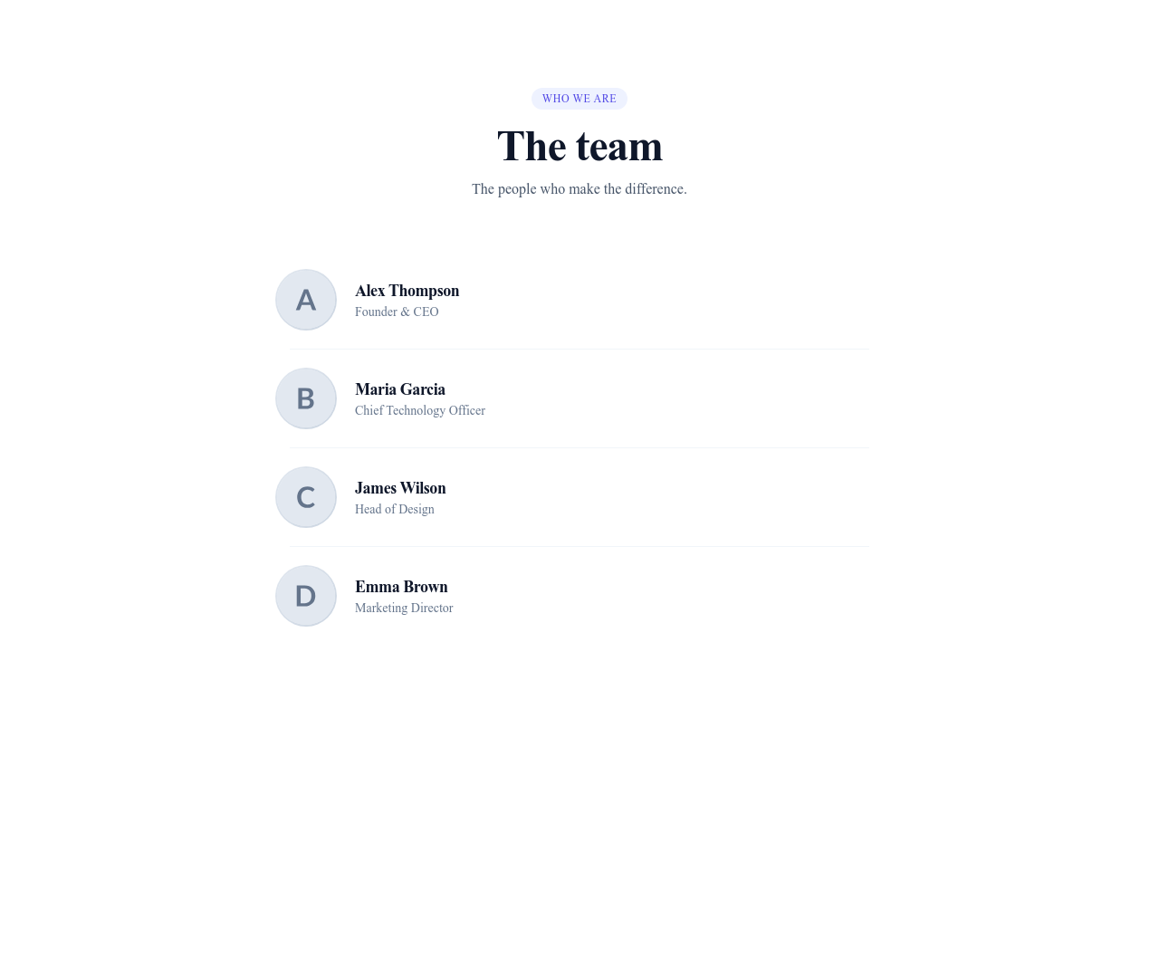 Screenshot of Team Simple template