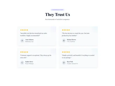 Screenshot of Testimonials Grid 2x2 template