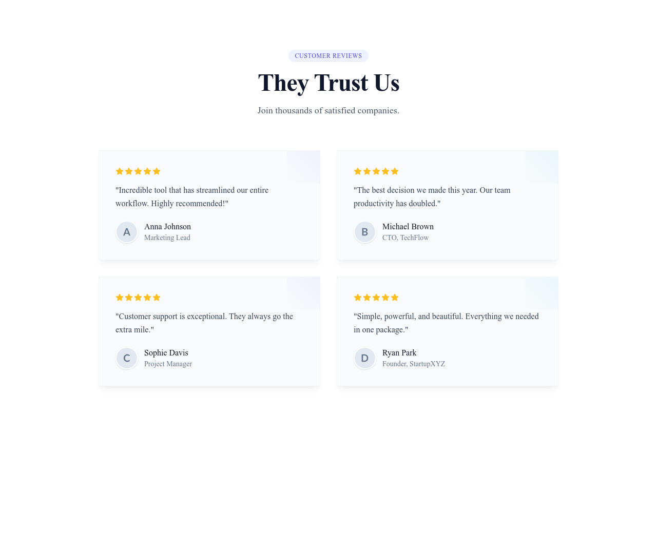 Screenshot of Testimonials Grid 2x2 template
