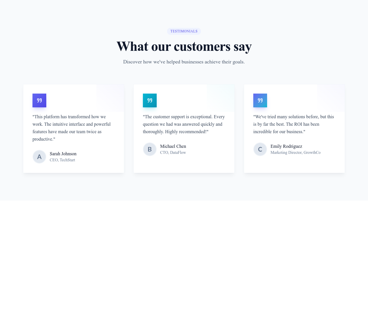 Screenshot of Testimonials Grid 3 template