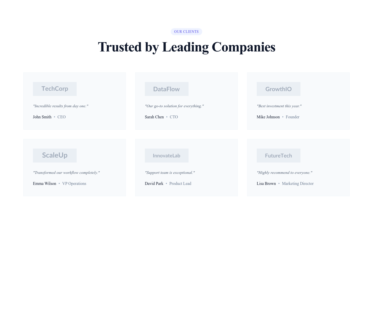 Screenshot of Testimonials Grid Logos template