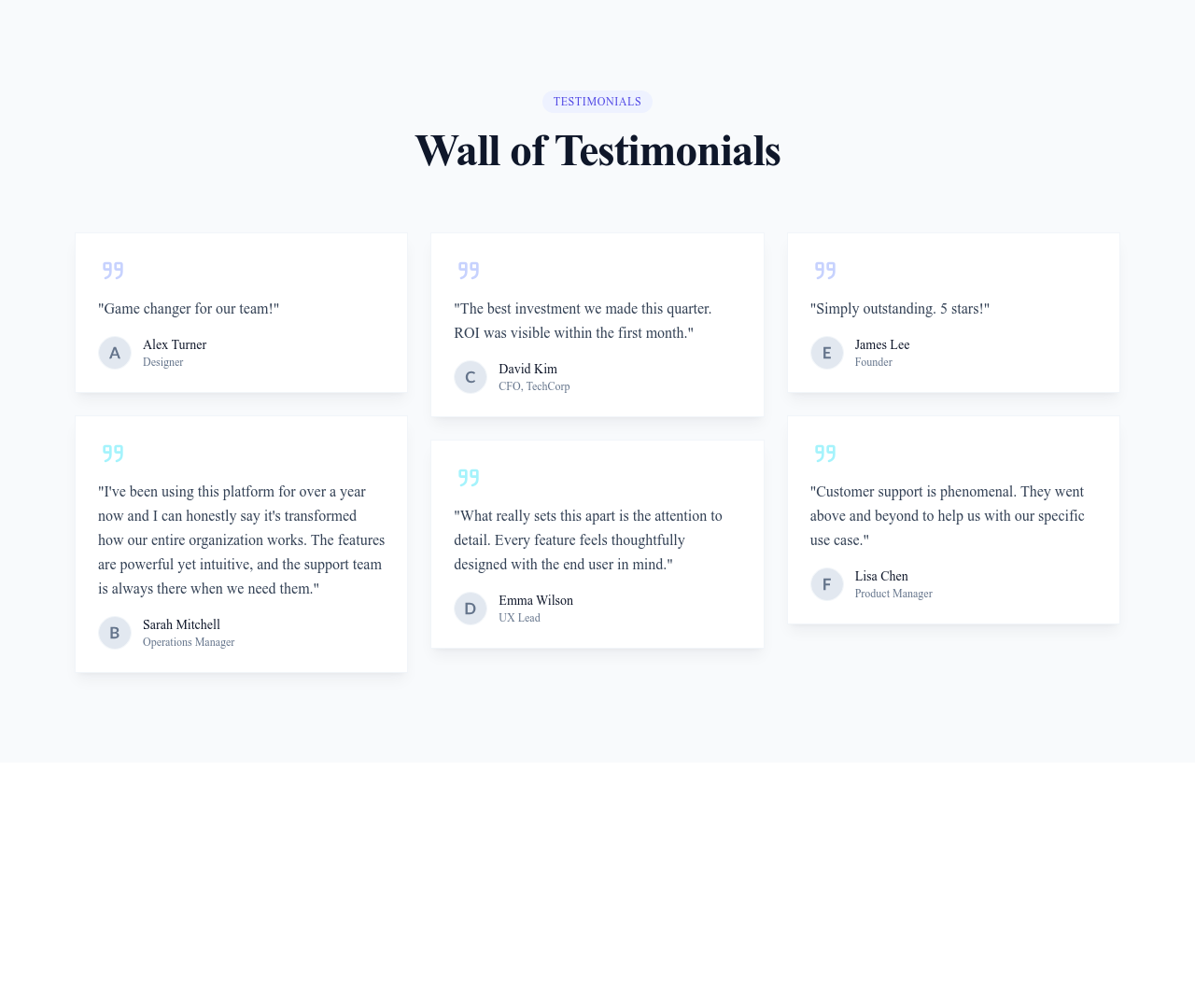 Screenshot of Testimonials Grid Masonry template