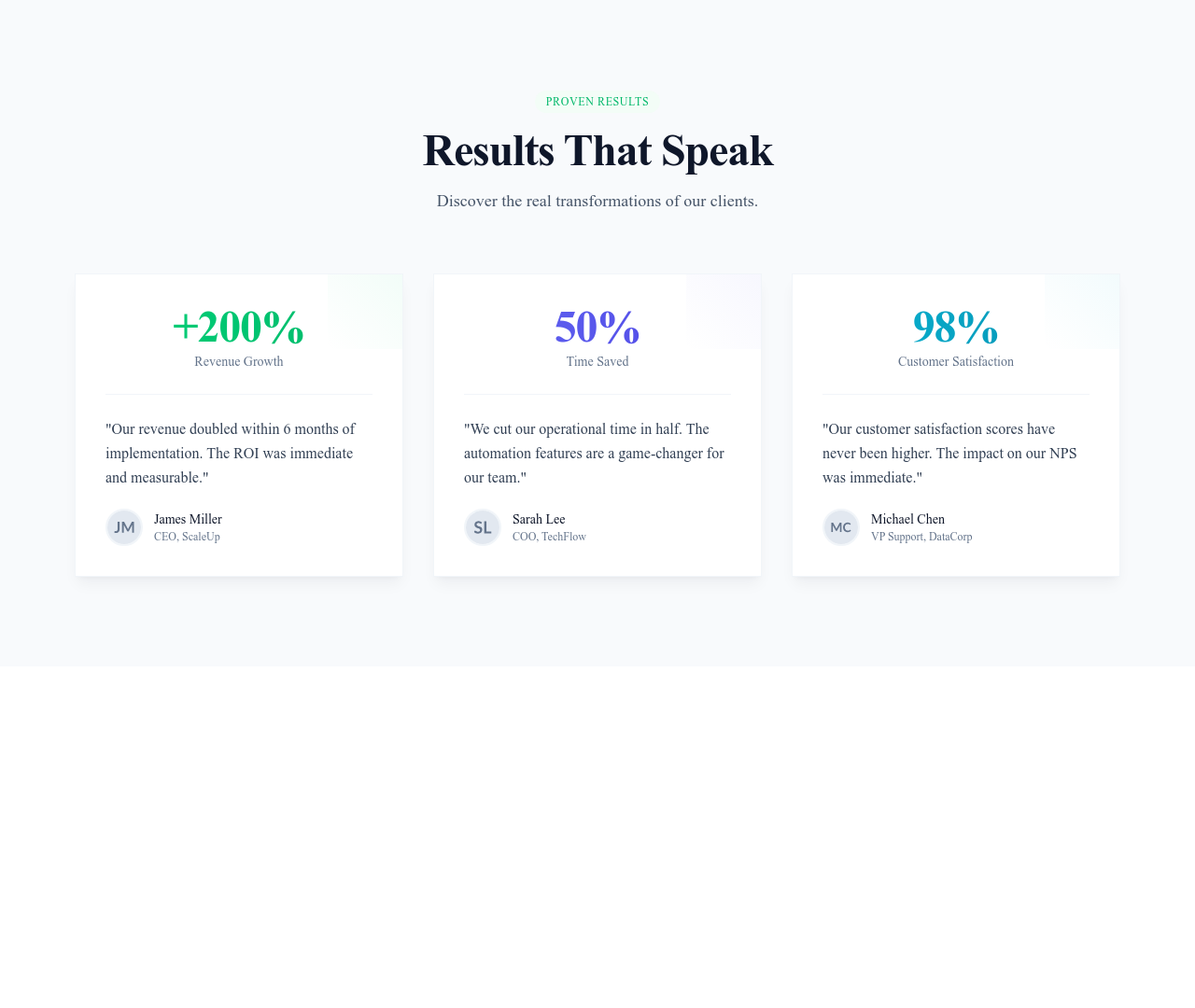 Screenshot of Testimonials Section Stats template