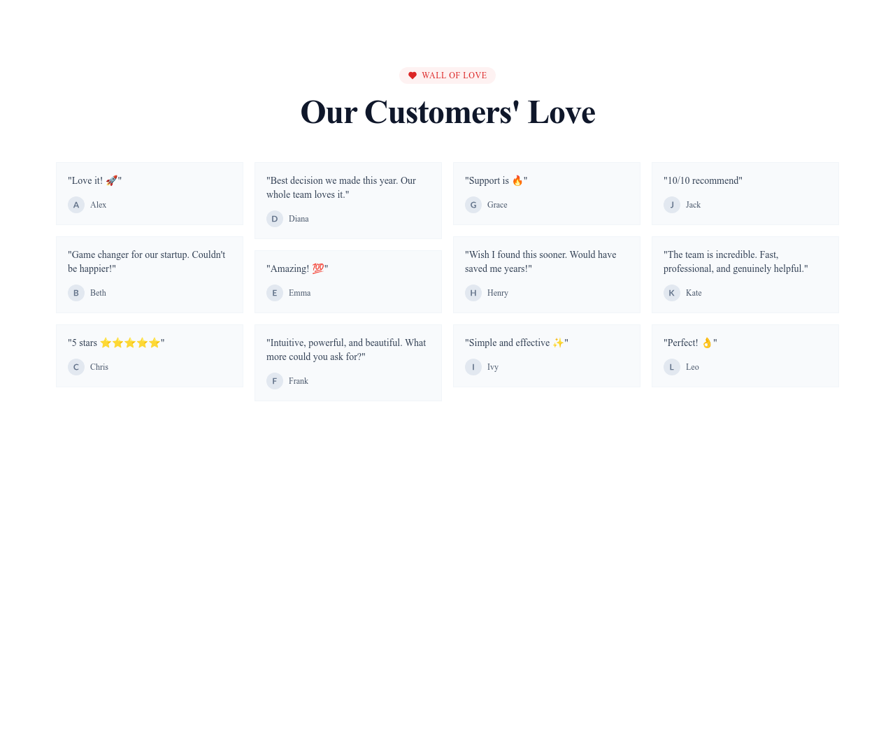 Screenshot of Testimonials Section Wall template