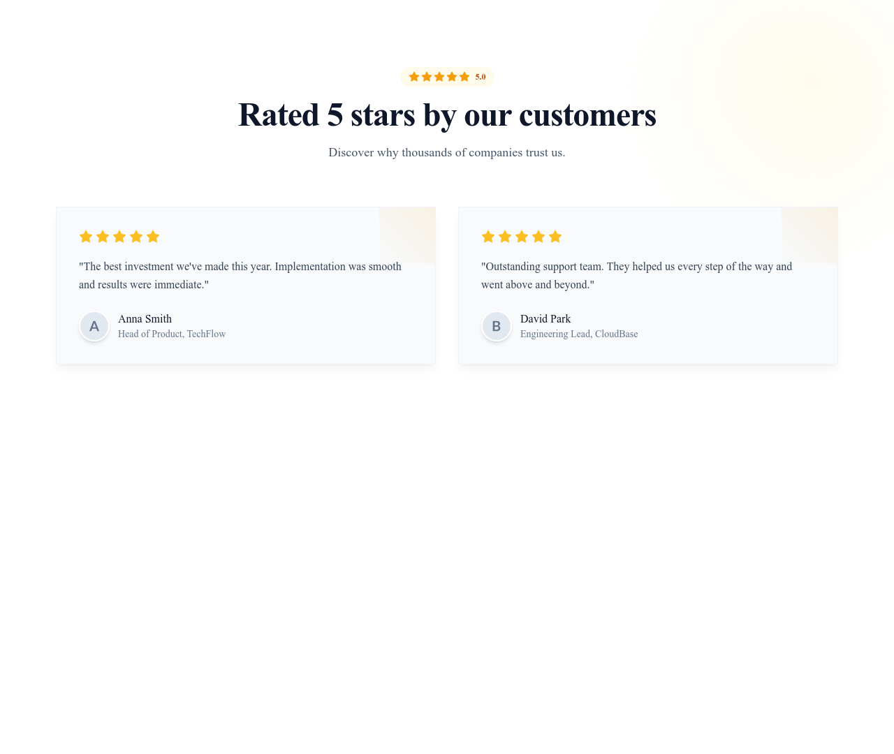 Screenshot of Testimonials with Rating template