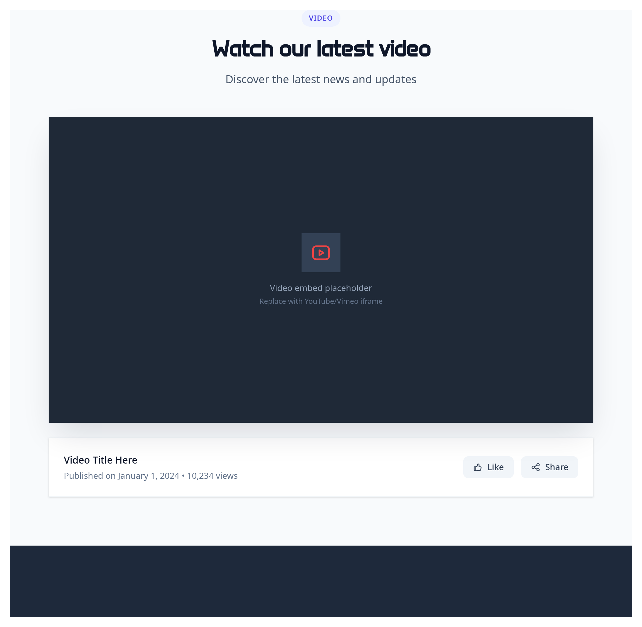 Screenshot of Video Embed template