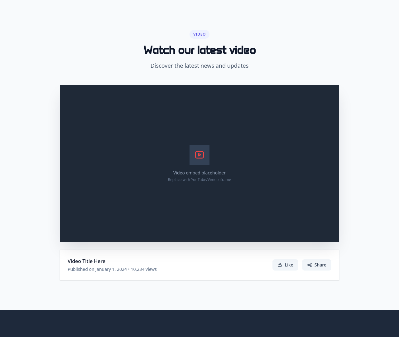 Screenshot of Video Embed template