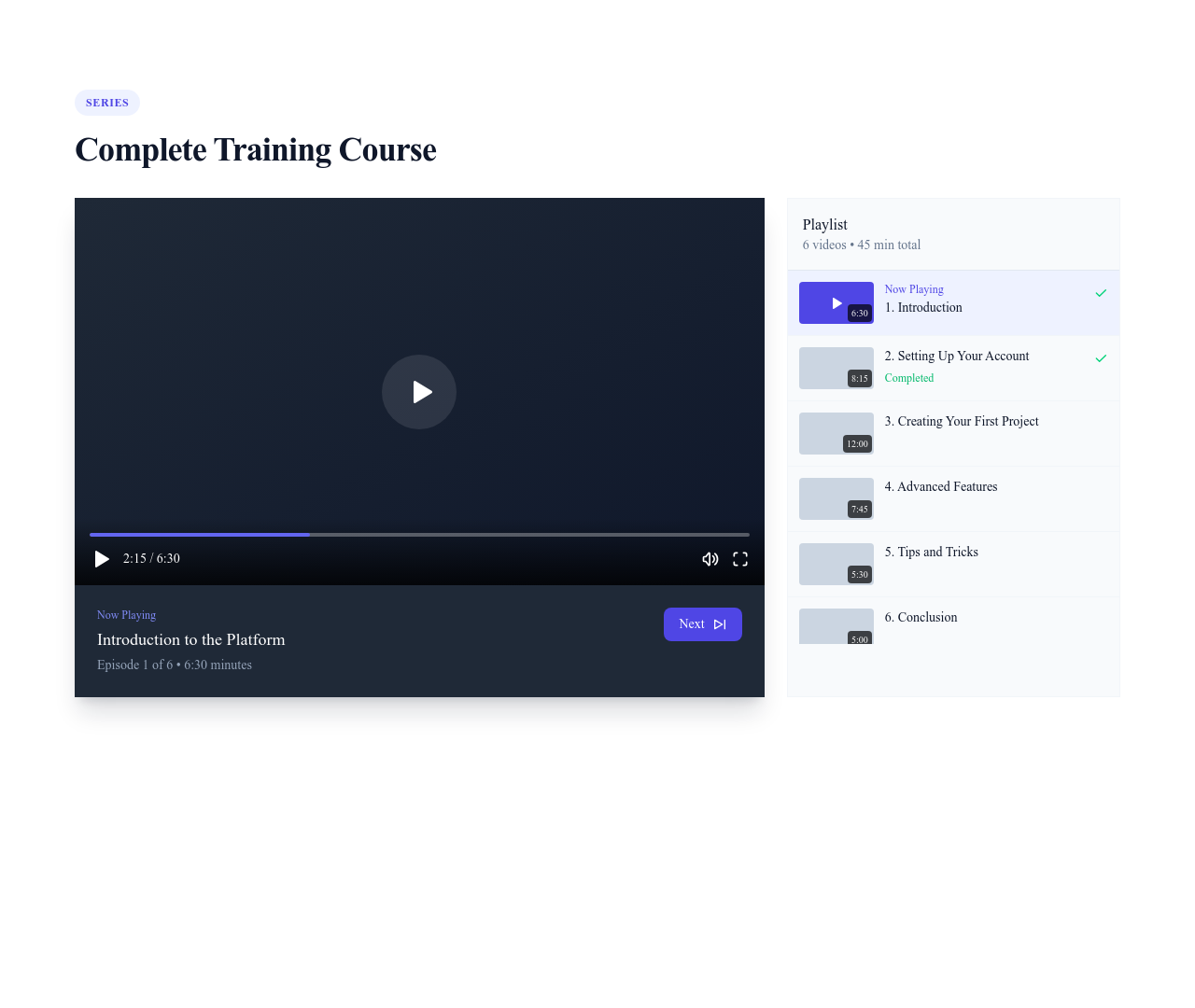 Screenshot of Video Playlist template