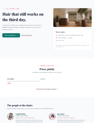 Hair salon module, editorial design