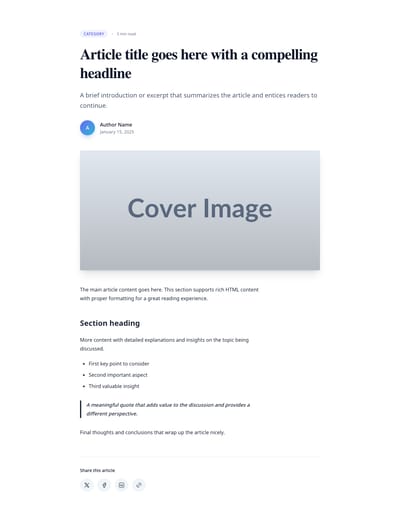 Screenshot of Blog Article Detail template