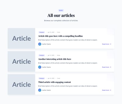 Screenshot of Blog List Horizontal template