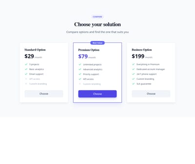 Screenshot of Comparison Cards template