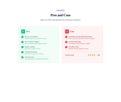 Screenshot of Comparison Pros/Cons template
