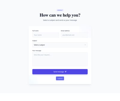 Screenshot of Contact Form With Subject template