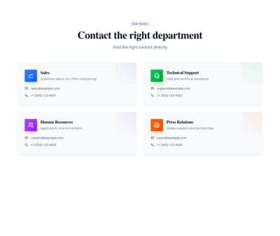 Screenshot of Contact Info Departments template