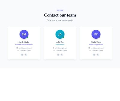 Screenshot of Contact Info Team template