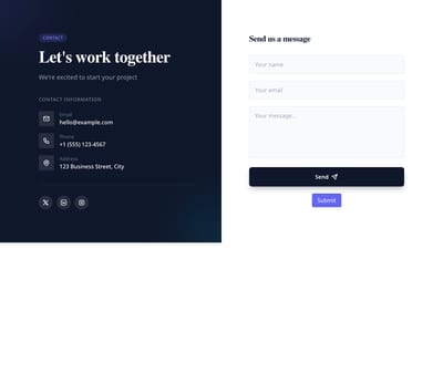 Screenshot of Contact Section Dark Light template