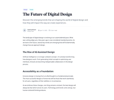 Screenshot of Content Text Article template