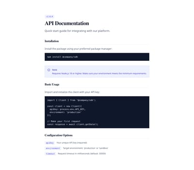 Screenshot of Content Text Documentation template