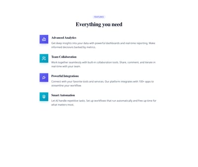 Screenshot of Content Text Icon List template