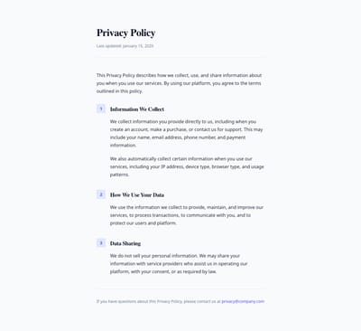 Screenshot of Content Text Legal template