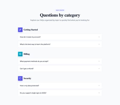 Screenshot of FAQ Accordion Categories template