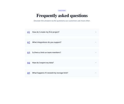 Screenshot of FAQ Accordion Numbered template