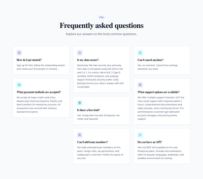 Screenshot of FAQ Masonry template
