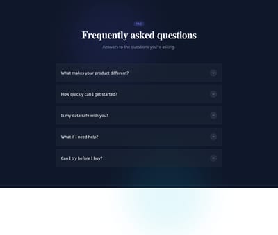 Screenshot of FAQ Section Dark template