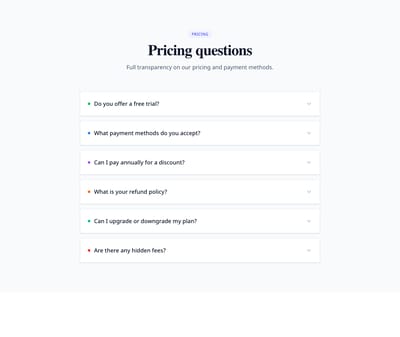 Screenshot of FAQ Section Pricing template