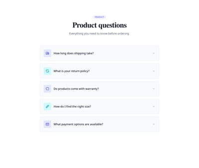 Screenshot of FAQ Section Product template