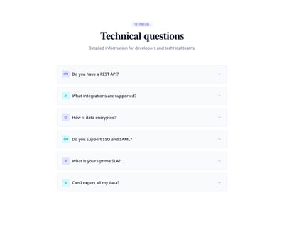 Screenshot of FAQ Section Technical template
