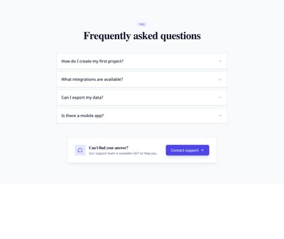 Screenshot of FAQ Section with CTA template