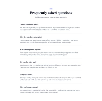Screenshot of FAQ Simple List template