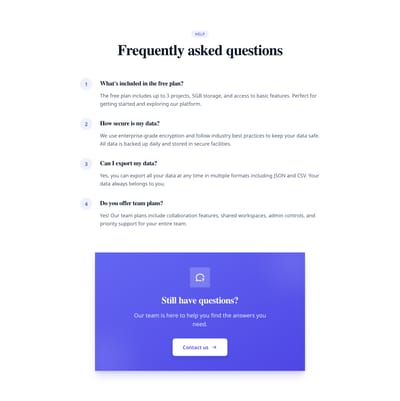 Screenshot of FAQ with Contact template