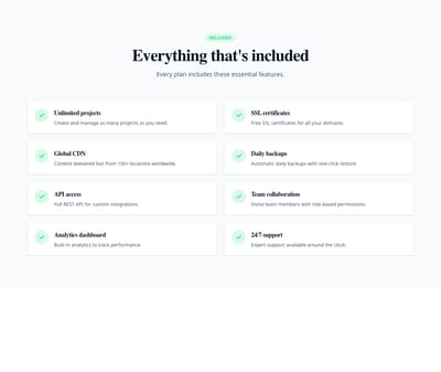 Screenshot of Features Grid Checkmarks template