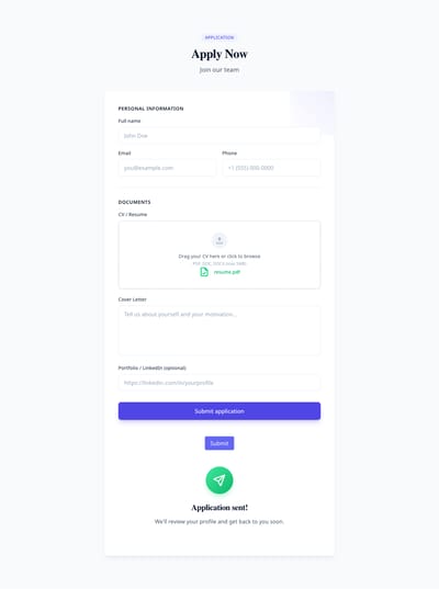 Screenshot of Form Application template