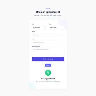 Screenshot of Form Booking template